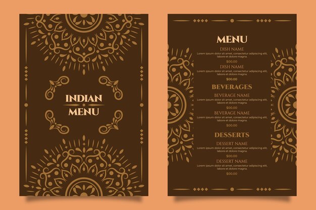 Hand drawn flat design indian menu template