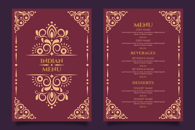 Hand drawn flat design indian menu template