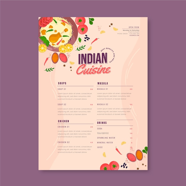 Free Vector hand drawn flat design indian menu