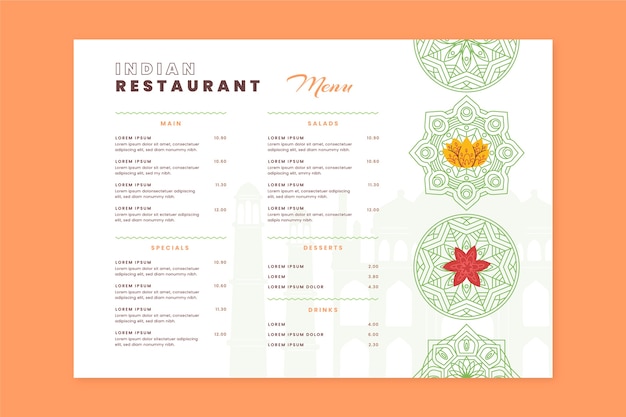 Free Vector hand drawn flat design indian menu