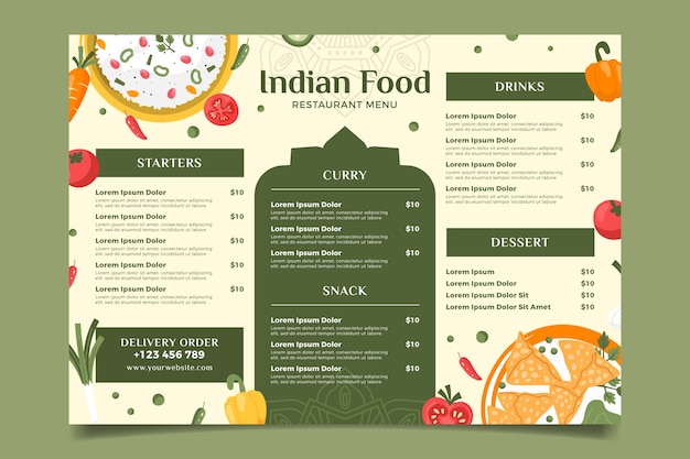 Free Vector hand drawn flat design indian menu