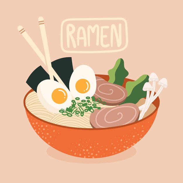 Hand drawn flat design japan food illustration