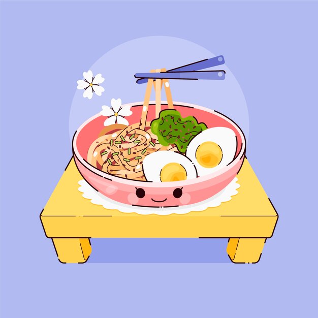 Hand drawn flat design japan food illustration