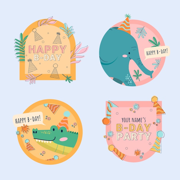 Hand drawn flat design jungle birthday party badges