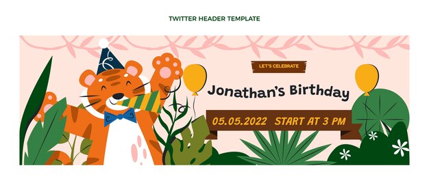 Hand drawn flat design jungle birthday party twitter header