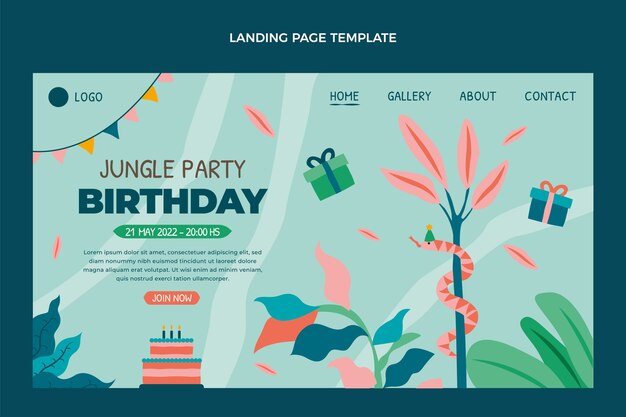 Hand drawn flat design jungle birthday party