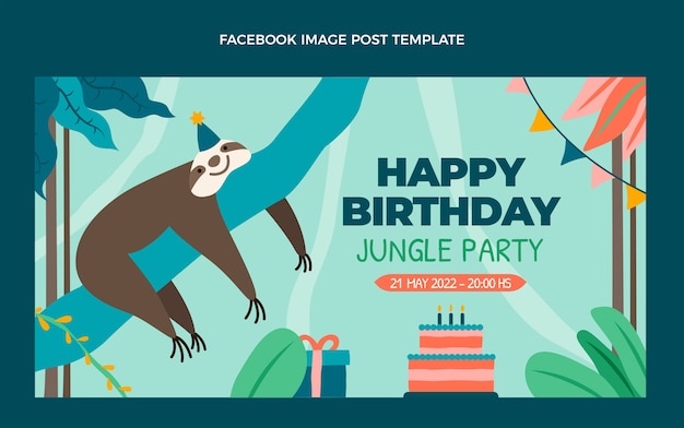 Hand drawn flat design jungle birthday party