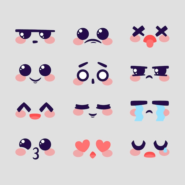 Free Vector hand drawn flat design kawaii face collection