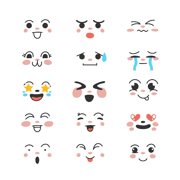 Free Vector hand drawn flat design kawaii face collection