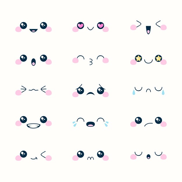 Hand drawn flat design kawaii face collection