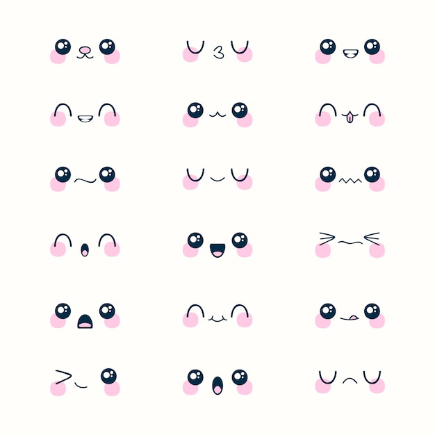 Free Vector hand drawn flat design kawaii face collection