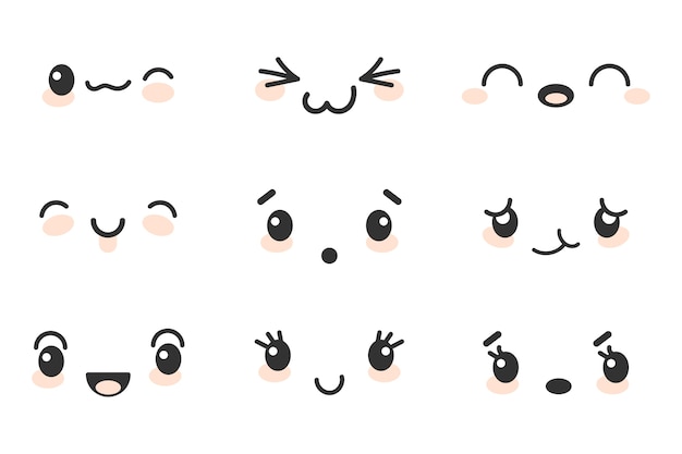 Hand drawn flat design kawaii face collection