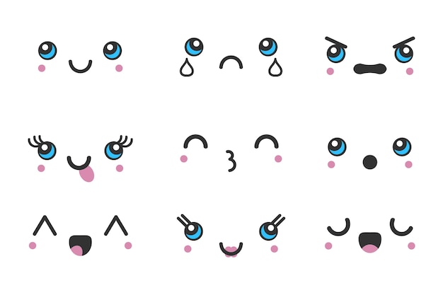 Free vector hand drawn flat design kawaii face collection