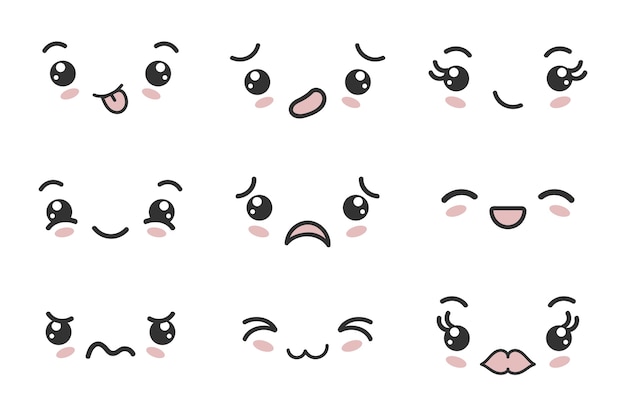 Hand drawn flat design kawaii face collection