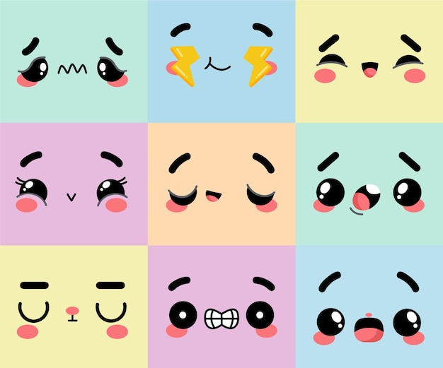 Free Vector hand drawn flat design kawaii face collection