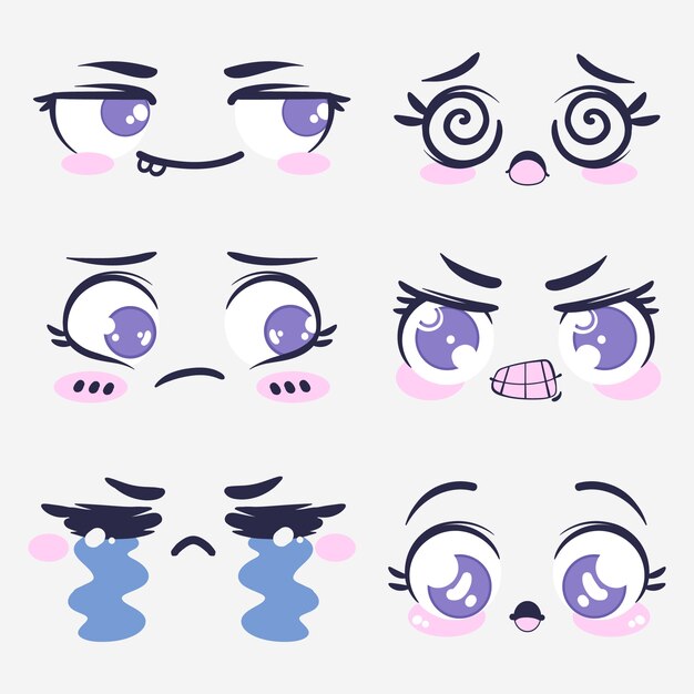 Hand drawn flat design kawaii face collection