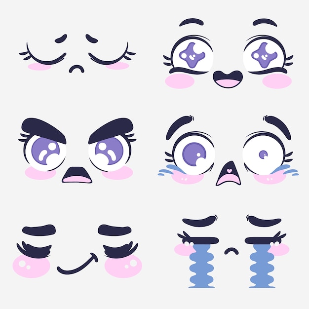 Hand drawn flat design kawaii face collection