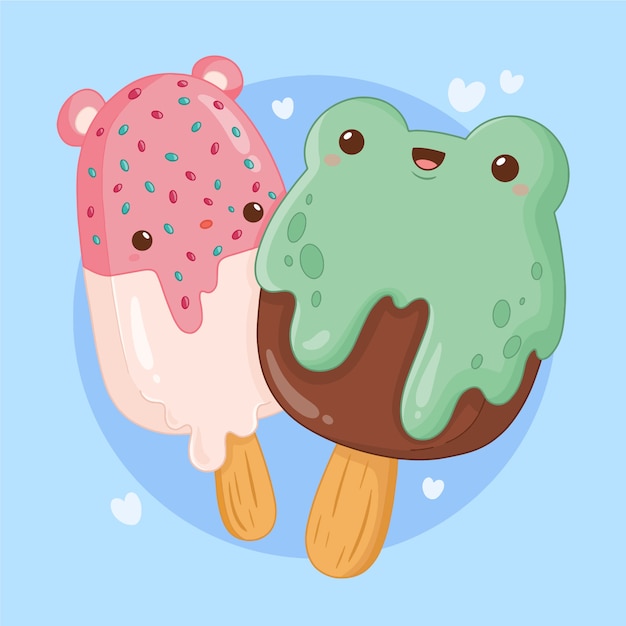 Free Vector hand drawn flat design kawaii foods illustration