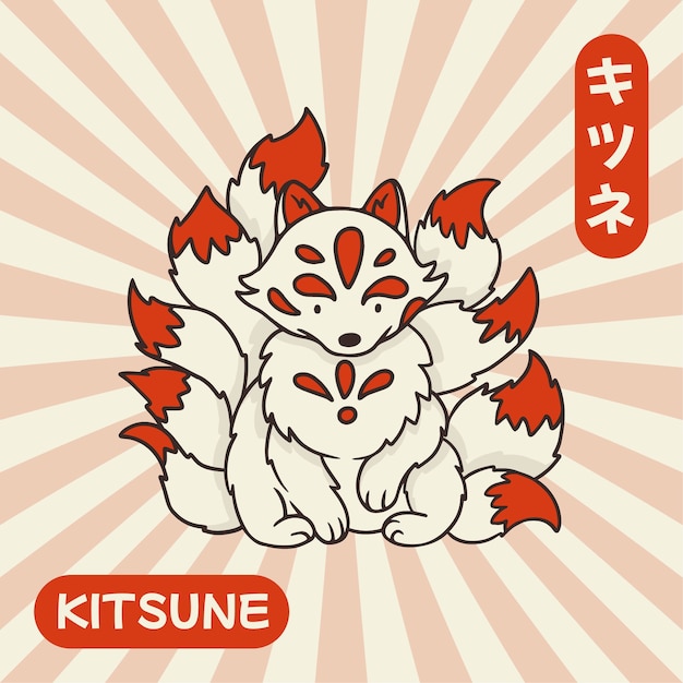 Free Vector hand drawn flat design kitsune illustration