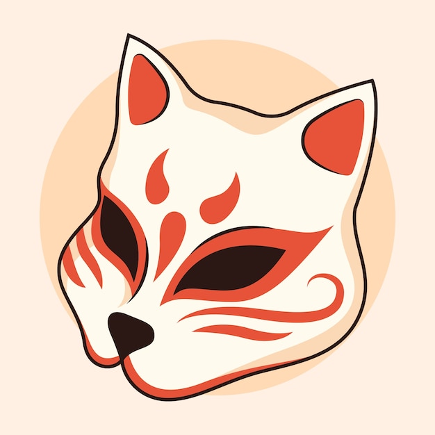 Hand drawn flat design kitsune illustration