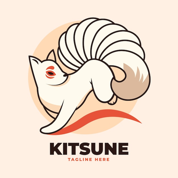 Hand drawn flat design kitsune illustration