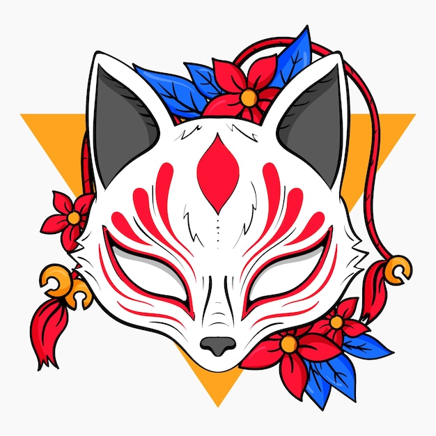 Hand drawn flat design kitsune illustration