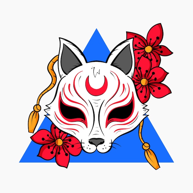 Hand drawn flat design kitsune illustration