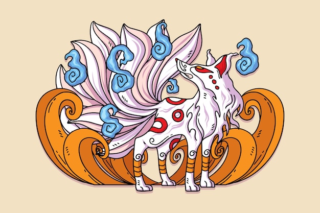 Free Vector hand drawn flat design kitsune illustration