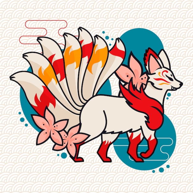 Free Vector hand drawn flat design kitsune illustration