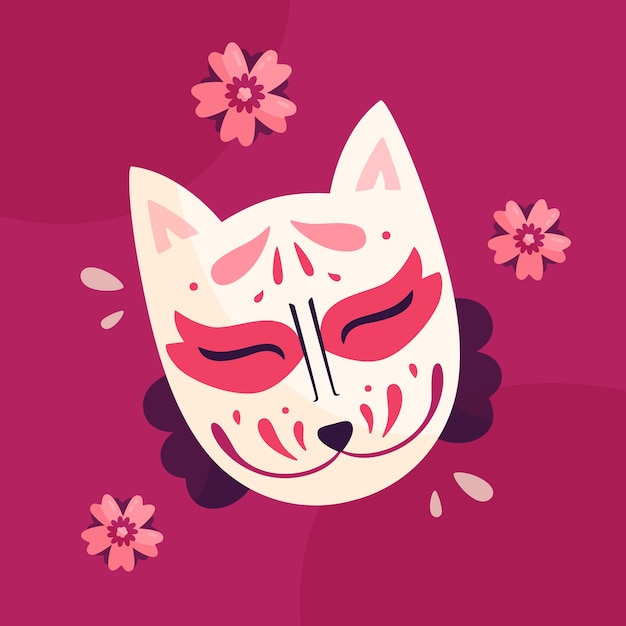 Hand drawn flat design kitsune illustration