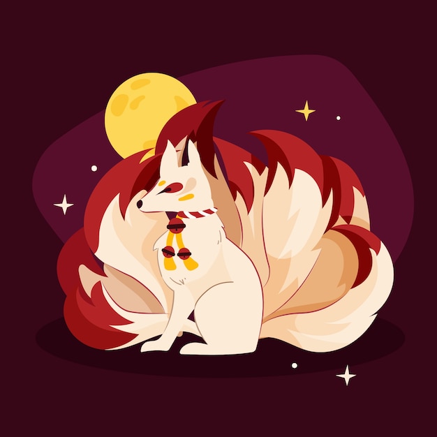 Free Vector hand drawn flat design kitsune illustration