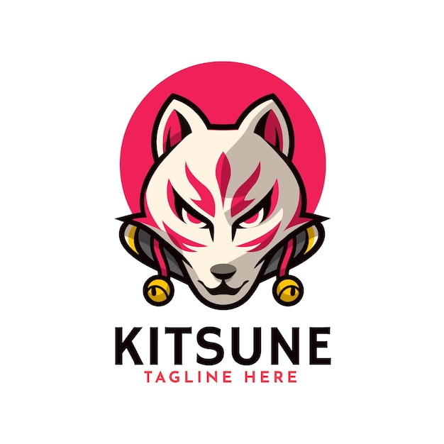 Hand drawn flat design kitsune logo