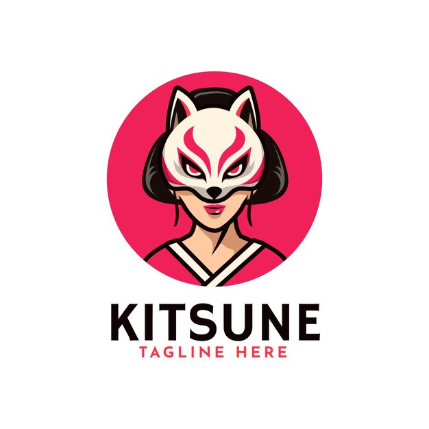 Hand drawn flat design kitsune logo