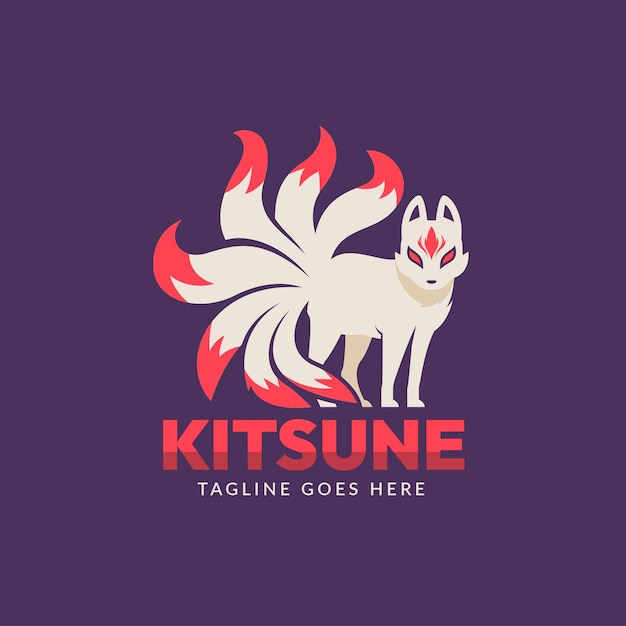 Hand drawn flat design kitsune logo