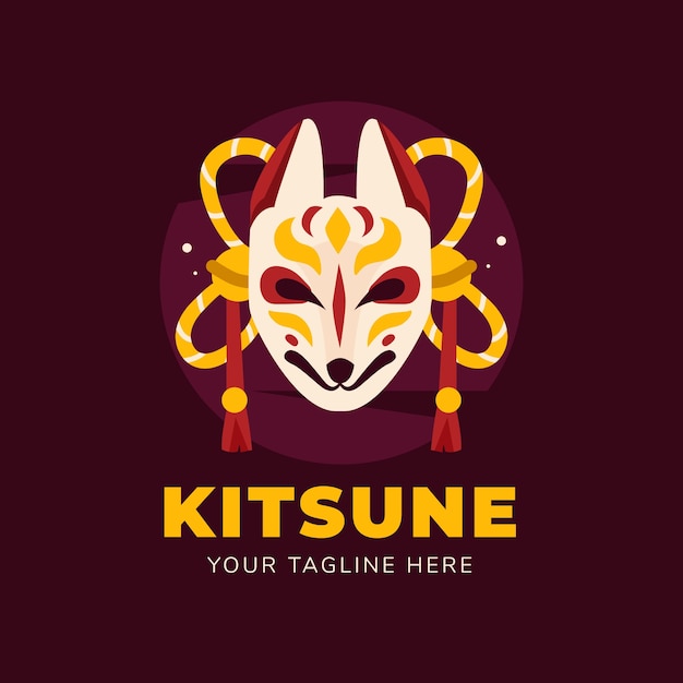 Hand drawn flat design kitsune logo