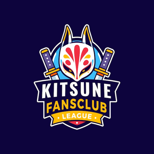 Hand drawn flat design kitsune logo