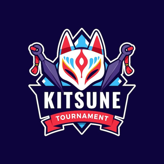 Hand drawn flat design kitsune logo