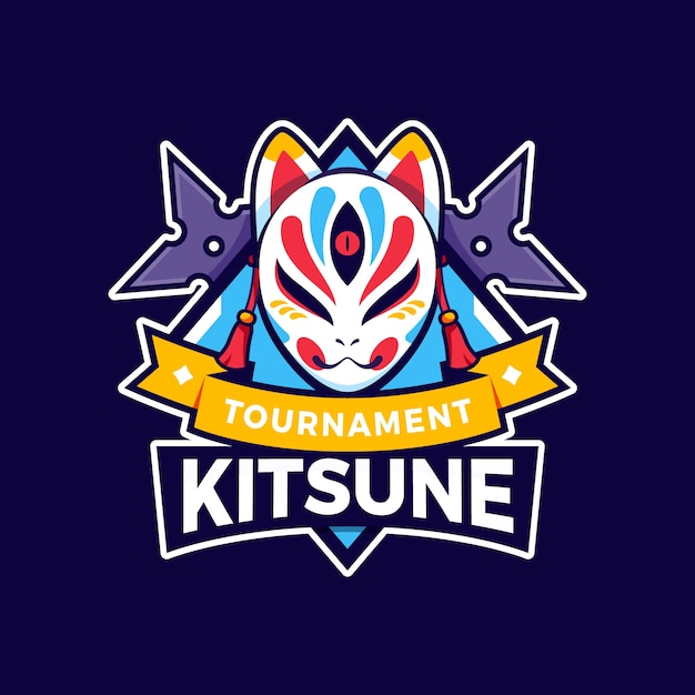 Hand drawn flat design kitsune logo