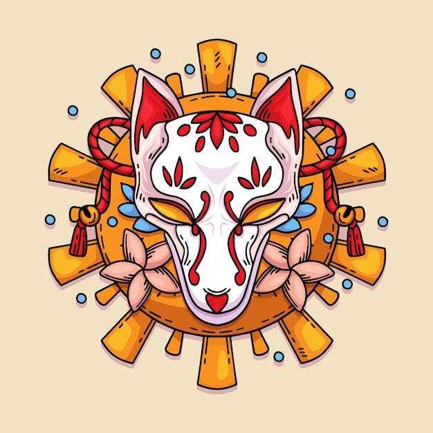 Free Vector hand drawn flat design kitsune mask illustration