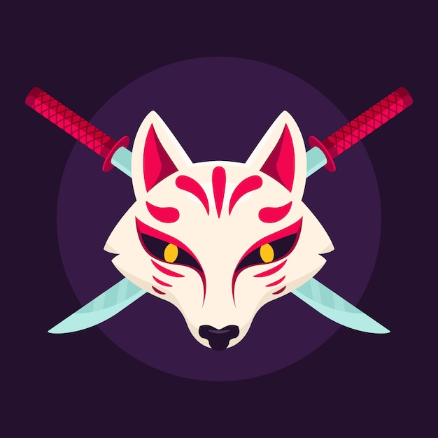 Free vector hand drawn flat design kitsune mask illustration