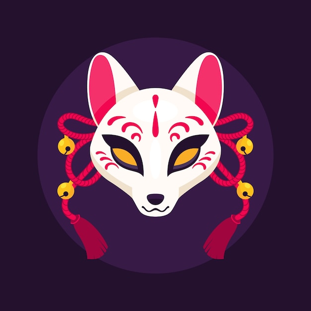 Hand drawn flat design kitsune mask illustration