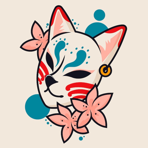 Free vector hand drawn flat design kitsune mask illustration