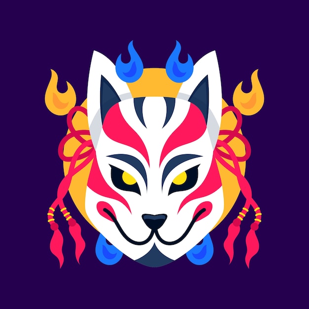 Free Vector hand drawn flat design kitsune mask illustration