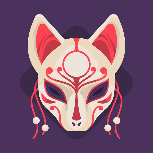 Hand drawn flat design kitsune mask illustration