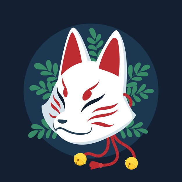 Hand drawn flat design kitsune mask illustration