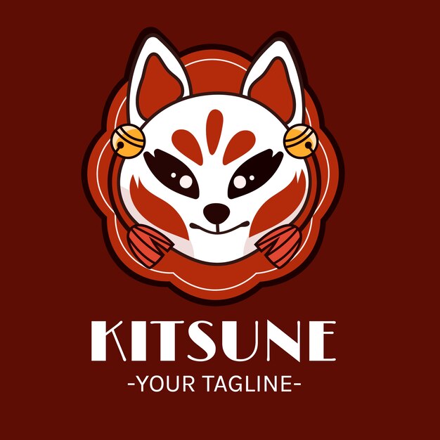 Hand drawn flat design kitsune mask illustration