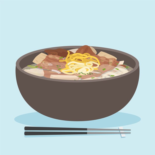 Hand drawn flat design korean food illustration