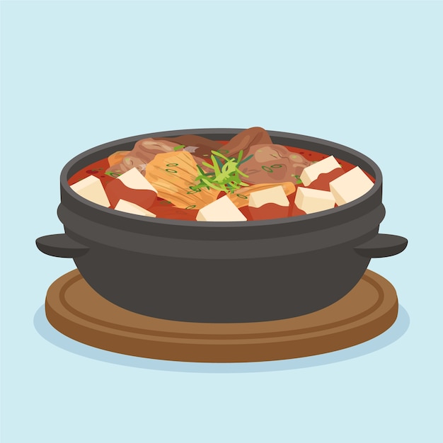 Hand drawn flat design korean food illustration