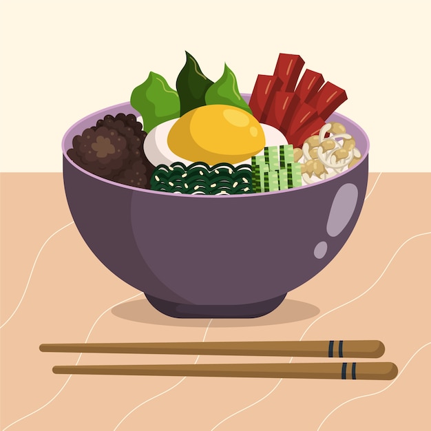 Free Vector hand drawn flat design korean food illustration