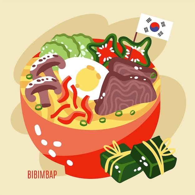 Hand drawn flat design korean food illustration